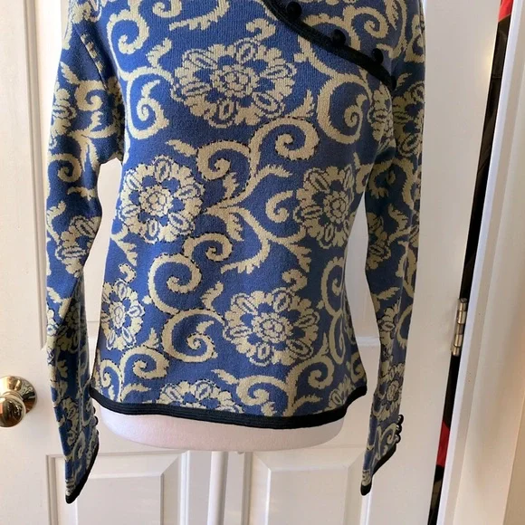 Covelo Silk/Wool/Cotton Blend Sweater Blue/Yellow Size M - Picture 3 of 11